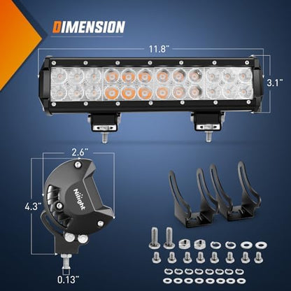 Nilight LED Light Bar 12 Inch 72W Spot Flood Combo Amber Beam