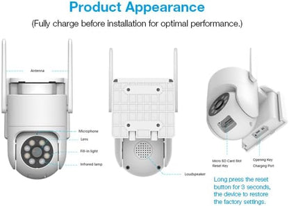 5MP Solar Security Cameras Wireless Outdoor, 3K AOV 24/7 Recording Cameras for Home Security with 360° View, APP Alarm, Auto Tracking, Night Vision, Dual-Band WiFi, IP65, 8W Solar Panel