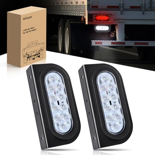 Nilight 6" Oval Trailer Tail Light 2PCS White With Mounting Brackets
