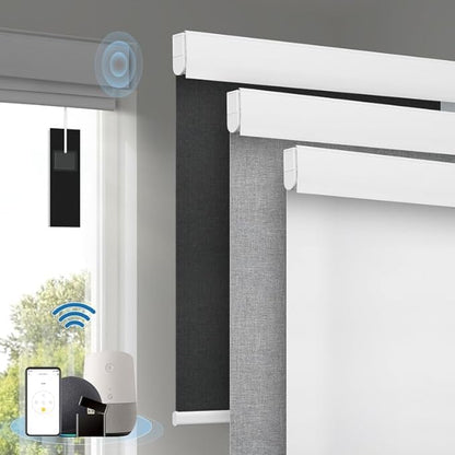 Motorized Blinds with Remote, [Free Solar Panels] Cordless Smart Blinds with Valance Cover, Blackout Electric Automatic Roller Shades for Windows White 36½"W x 72" H