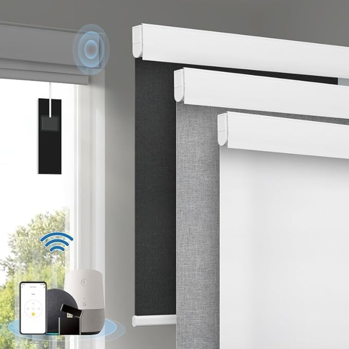 Motorized Blinds with Remote, [Free Solar Panels] Cordless Smart Blinds with Valance Cover, Blackout Electric Automatic Roller Shades for Windows White 22½"W x 72" H
