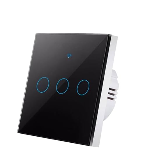 3-Way Smart Switch Wall Light Control Touch,App Remote Control,Black | 3-Way WiFi BT 433MHz RF Tuya App control, Alexa Google voice, no hub, tempered glass touch panel for home indoor lights