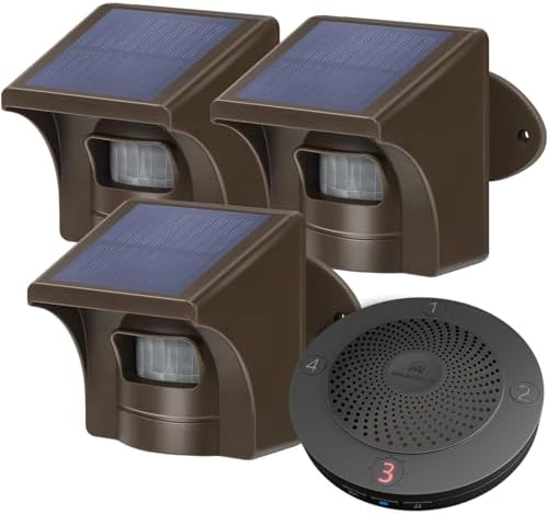 eMACROS Solar Wireless Driveway Alarm, 1 Plug-in Receiver & 3 Sensors