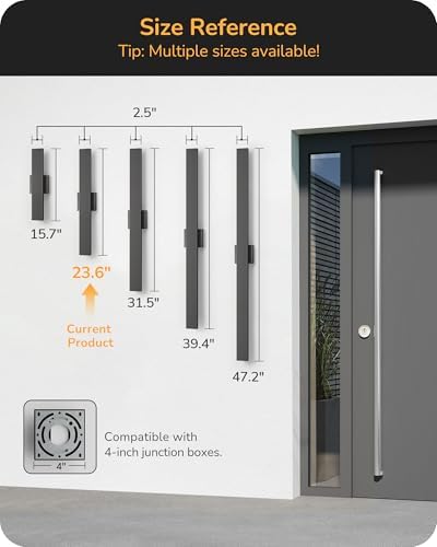 EDISHINE 23.6" Modern Outdoor Wall Light, Black LED Exterior Light Fixture