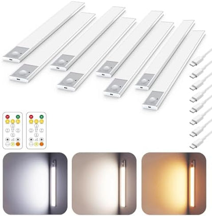 12" Under Cabinet Lighting Wireless, Remote, Motion Sensor, 8Pack, Silver