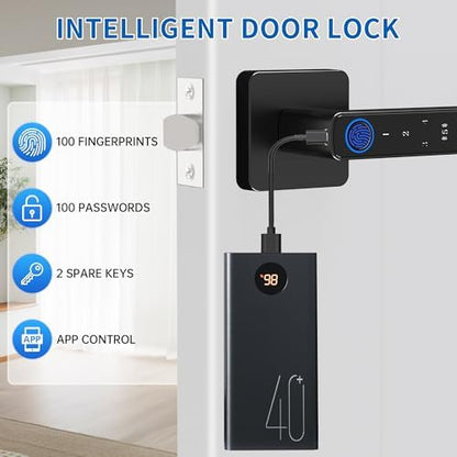 Fingerprint Door Lock-Smart Door knob, Biometric Door Locks,with App/Code/Backup Key/Fingerprint/IC Card, Smart Door Knob Keyless Entry Door Lock with Handle for Home Hotel Office Apartment Bedroom
