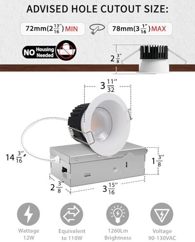 Adetu 6 Pack 3 Inch 5CCT Anti-Glare LED Downlight, Recessed Ceiling Light