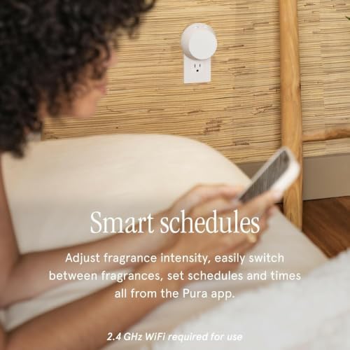 Pura - Smart Home Fragrance Device Starter Set - Pura 4 - Scent Diffuser for Home - Includes Fragrance Aroma Diffuser - Square Box, Water Lily and Linens & Surf Scent Refills