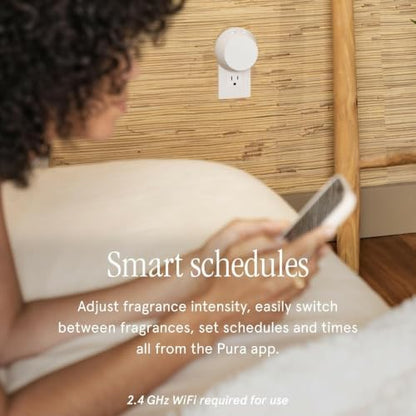 Pura - Smart Home Fragrance Device Starter Set - Pura 4 - Scent Diffuser for Home - Includes Fragrance Aroma Diffuser - Square Box, Water Lily and Linens & Surf Scent Refills
