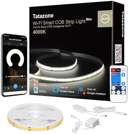Tatazone WiFi Smart White COB Led Strip Light with Remote