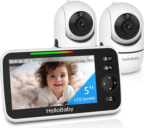 HelloBaby HB6550-2 5" Dual Camera Baby Monitor No WiFi, Pan Tilt Zoom
