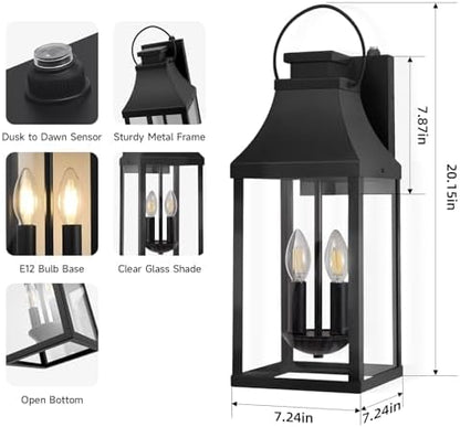 Dusk to Dawn Exterior Lighting Fixtures, Black Sensor Outdoor Porch Lights