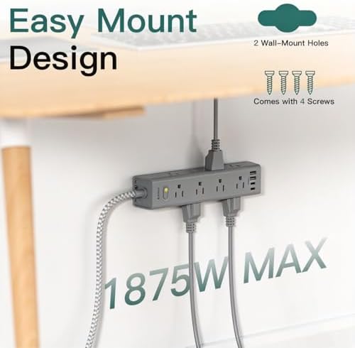 15FT Extension Cord, Power Strip Surge Protector with 12 AC Outlets & 4 USB