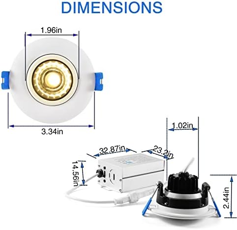 3 Inch Waterproof recessed Shower Lights, 9W COB 3 Colors Adjustable Gimbal Ceiling Recessed Lighting for Bathroom,Bedroom,Kitchen,Balcony