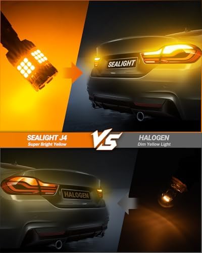 SEALIGHT 7443 7440 Amber Yellow, T20 LED Bulb Amber Anti Hyper Flashing, W21W LED Bulb for Turn Signal Light Need Extra Load Resistor, Pack of 2