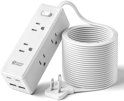 SUPERDANNY 15Ft Extension Cord with Multiple Outlets, Flat Plug Power Strip