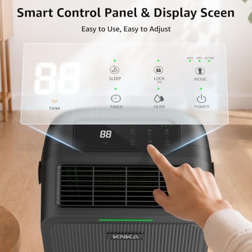 KNKA 2500 Ft² Max 34 Pints Dehumidifier for Basement with Drain Hose, Black