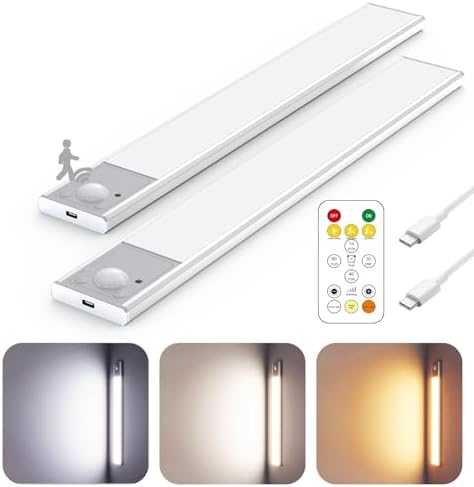 12" Under Cabinet Lighting Wireless, Remote, Motion Sensor, 2Pack, Silver