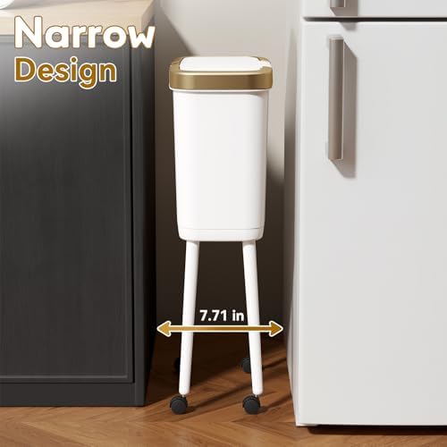 Procade 4 Gallon Bathroom Trash Can on Wheels,Slim Rolling Gold Garbage Can