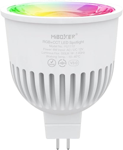 LGIDTECH FUT112 Miboxer 6W MR16 RGB+CCT LED Spotlight Bulb, Color Changing & Temperature Adjustable, Memory Function, Smartphone Can't Control Directly (1)