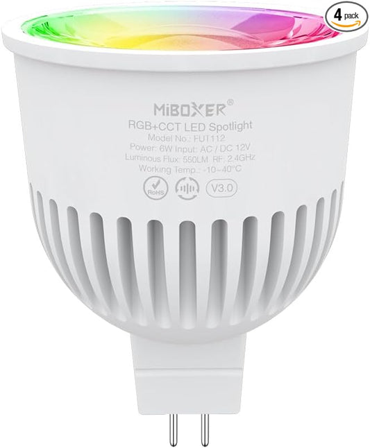 LGIDTECH FUT112 Miboxer 6W MR16 RGB+CCT LED Spotlight Bulb, Color Changing & Temperature Adjustable, Memory Function, Smartphone Can't Control Directly (4)