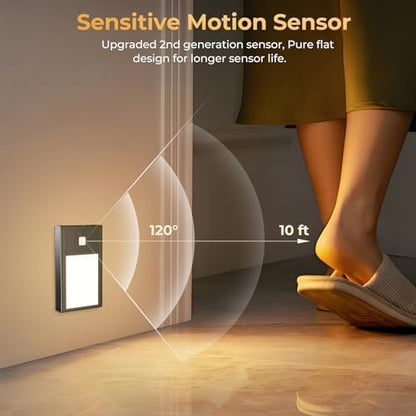 VST Motion Sensor Step Night Light, Rechargeable Battery Powered Led Light with Magnetic Suck Installation for Bedroom Hallway Stair Nursery Kids Room (2.68 inch 3000K 6Pack Black)