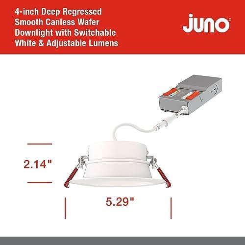 Juno 4" Canless Wafer LED Light, 5-in-1 CCT, Deep Regressed Smooth Trim