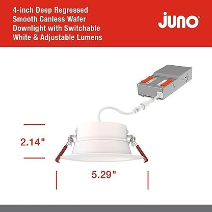 Juno 4" Canless Wafer LED Light, 5-in-1 CCT, Deep Regressed Smooth Trim