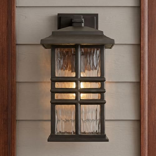 Kichler Beacon Square 14.25" Outdoor Wall Light in Olde Bronze®, 1-Light Exterior Wall Sconce with with Clear Hammered Glass, (14.25" H x 8" W), 49830OZ
