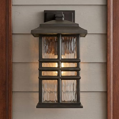 Kichler Beacon Square 14.25" Outdoor Wall Light in Olde Bronze®, 1-Light Exterior Wall Sconce with with Clear Hammered Glass, (14.25" H x 8" W), 49830OZ