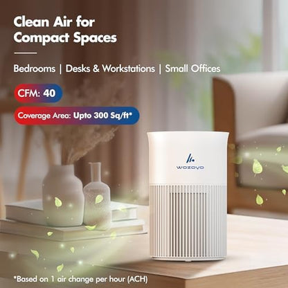 Pure Air PA1 Wozoyo Air Purifier For Bedroom Home, Office, Desktop, AHAM VERIFIDE, Covers Up To 300 ft², 3-in-1 HEPA Filter Cleaner With Aroma Pad, Filters Smoke, Pet Dander, Odor, Dust