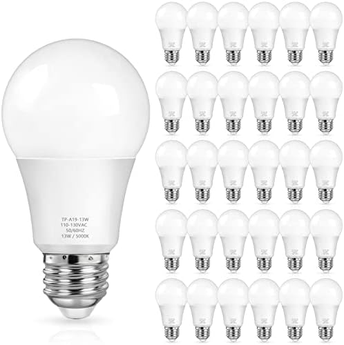 MAXvolador A19 LED Light Bulbs, 100 Watt Equivalent, Daylight White 5000K, 1500LM, E26 Base, Non-Dimmable, 13W Bright White Bulb, 30-Pack
