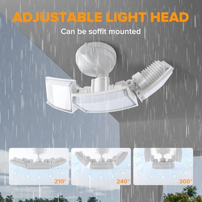 LUTEC 75W 8000 Lumen Floods Light Outdoor, Switch Controlled LED Security Lights with 3 Adjustable Heads, 5000K Daylight, IP65 Waterproof Exterior Flood Light for Garage, Yard, Patio (White) - 2 Pack
