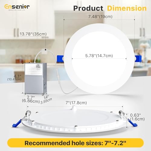 Ensenior 24 Pack 7 Inch LED Recessed Ceiling Light, 5CCT, 1600LM 15W 120V