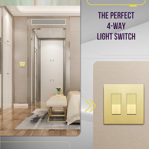ENERLITES Gold 4-Way Decorator Paddle Rocker Light Switch, 15A, 2 Pack
