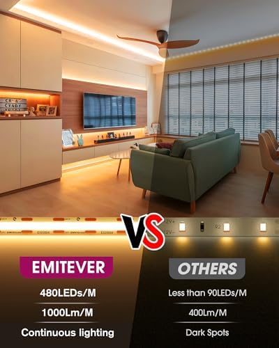 EMITEVER 24V COB LED Strip Lights 2700K,16.4ft 2400LEDs,UL Listed