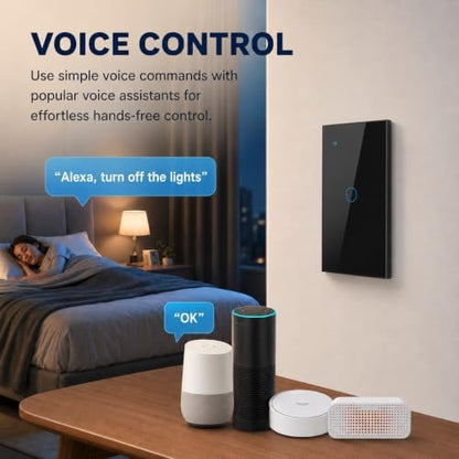 Smart Switch for Light 1 Gang, 2.4GHz Wi-Fi Switch Compatible with Alexa and Google Home,Voice Control, Remote Control, Timer & Schedule UL Certified, No Hub Required