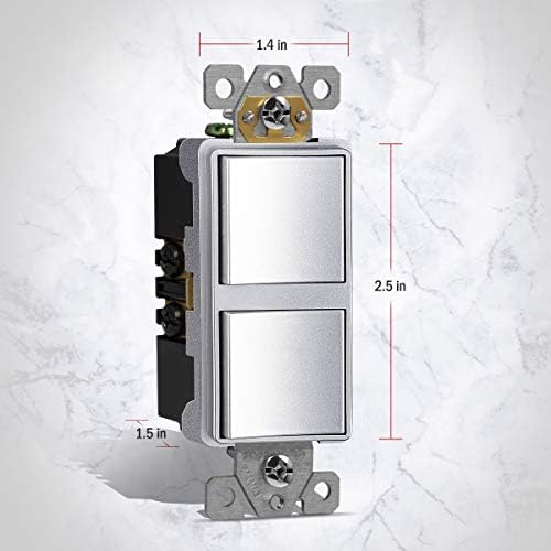 ENERLITES Silver Double Paddle Decorator Single Pole Switch, 15A, 1 Pack