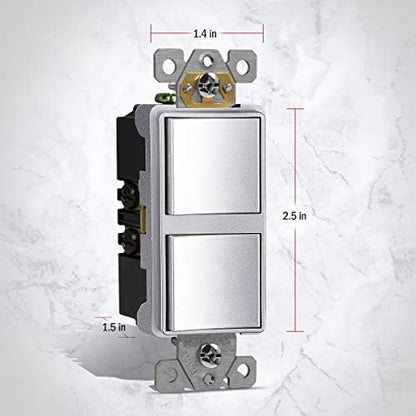 ENERLITES Silver Double Paddle Decorator Single Pole Switch, 15A, 1 Pack