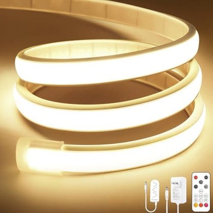 Lamomo COB LED Strip Lights, 9.84Ft Natural White Dimmable Self-Adhesive Led Rope Light with Remote, Flexible Cuttable Waterproof 4000K Silicone Neon Tape Light for Bedroom,Indoor, Cabinet, 10mm Width