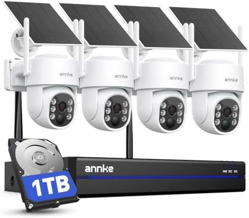 ANNKE Solar Security Camera Wireless Outdoor PT, 4K NVR&4X 4MP Cam, 1TB HDD