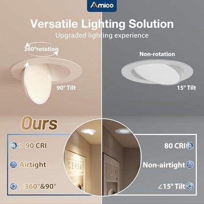 Amico 6 Pack 6 Inch 5CCT Gimbal LED Recessed Ceiling Light