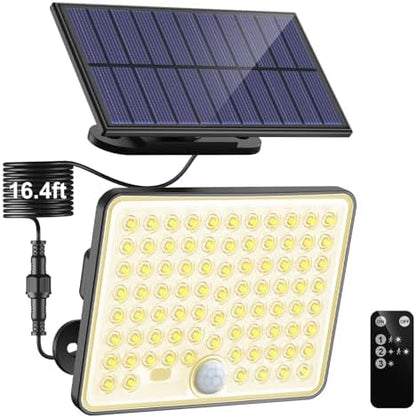 nipify Solar Lights Outdoor,3 Modes Solar Flood Lights Outdoor with Remote Control,IP65 Waterproof Solar Security Lights, 16ft Cable Solar Motion Lights for Outside Yard Garage Garden Dusk to Dawn