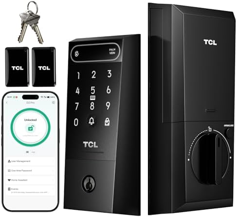 TCL Smart Lock, Palm Vein Keyless Entry Deadbolt, Wi-Fi Keypad Door Lock, Built-in Doorbell, 8-Month Battery, App & Voice Control, Works with Alexa & Google Home, Easy Install for Front Door, D2 Pro