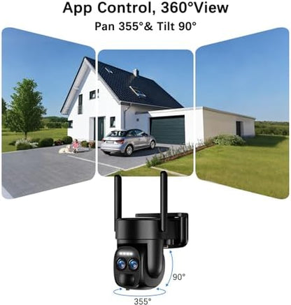 4K Dual Lens Security Camera Wireless Outdoor,360°PTZ Solar Security Camera