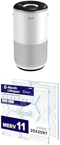 LEVOIT Air Purifiers for Home Large Room Core 400S-P, White + LEVOIT 20x20x1 Air Filter, MERV 11, 6-Month Pleated 1-Inch Electrostatic AC Furnace Air Cleaning Filter, 2 Pack