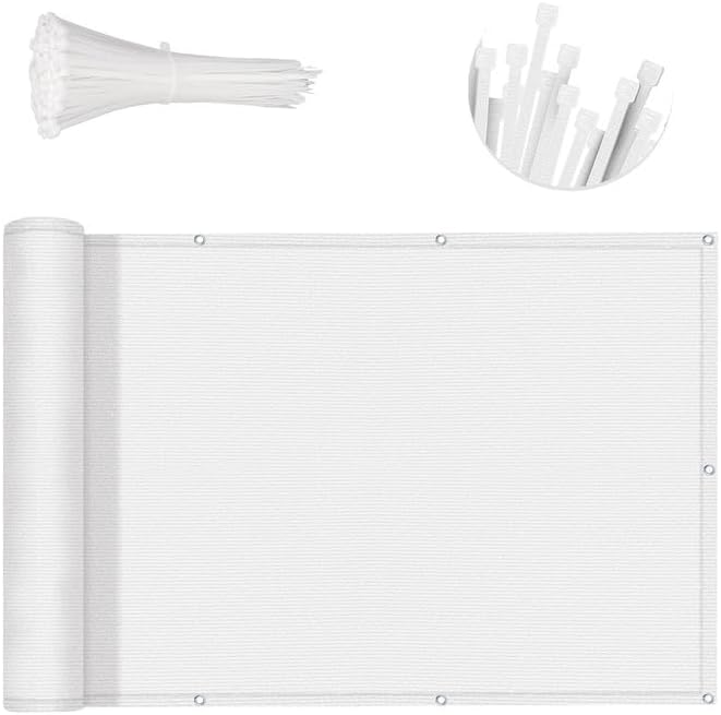 SUNNY GUARD 2.5'x6' White Balcony Privacy Screen Fence, Apartments Railing, Heavy Duty Wind Screen for Outdoor,Deck,Backyard,Patio Privacy（We Make Custom Sizes）