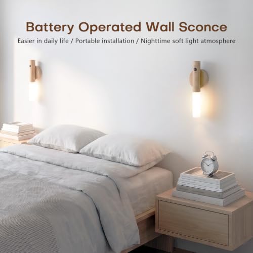 Motion Sensor Wall Lights, Rechargeable Battery Operated Wall Sconce, 2PC
