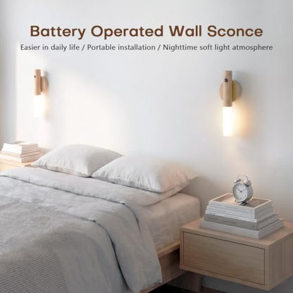 Motion Sensor Wall Lights, Rechargeable Battery Operated Wall Sconce, 2PC