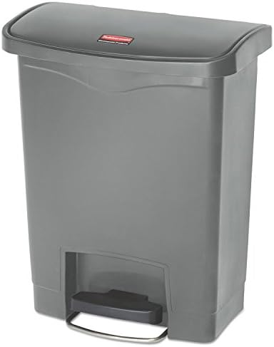 Rubbermaid Commercial Products Streamline Slim Step-On Plastic Trash/Garbage Can, 8-Gallon, Gray, Wastebasket for Home/Kitchen/Hospital/Healthcare Facility
